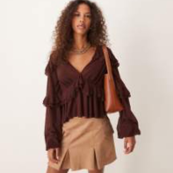 ASOS Brown Ruffle Blouse - Picture 2 of 3